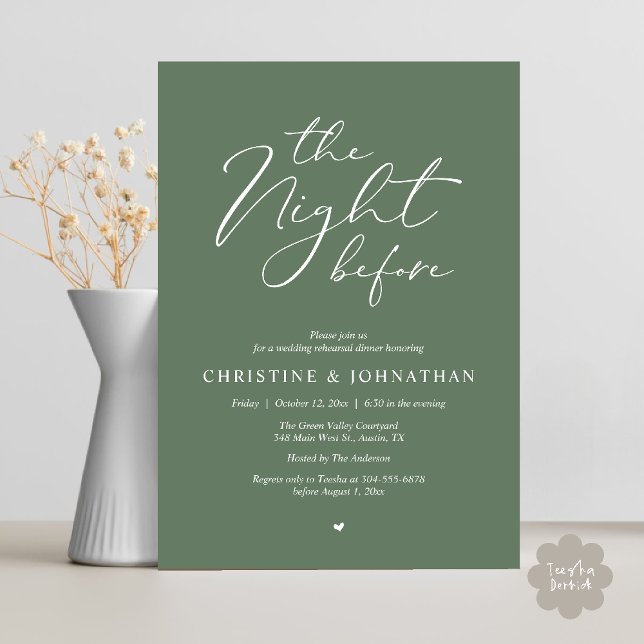 Convite A Noite Antes do Janto Romântico de Ensaio De Casa (The Night Before Romantic Wedding Modern Rehearsal Dinner Invites Card Hosted Parents Sage Green)