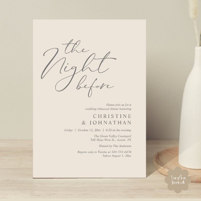 Convite A Noite Antes do Janto Romântico de Ensaio De Casa (The Night Before Romantic Wedding Modern Rehearsal Dinner Invites Card Hosted Parents Cream Grey)