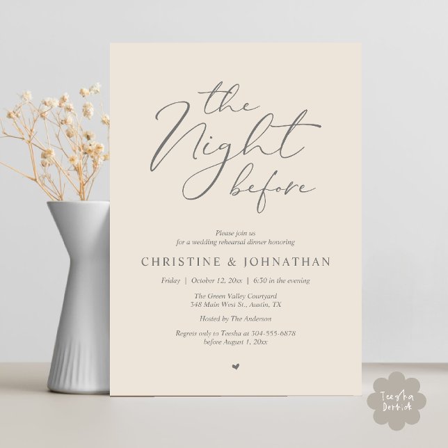 Convite A Noite Antes do Janto Romântico de Ensaio De Casa (The Night Before Romantic Wedding Modern Rehearsal Dinner Invites Card Hosted Parents Cream Grey)