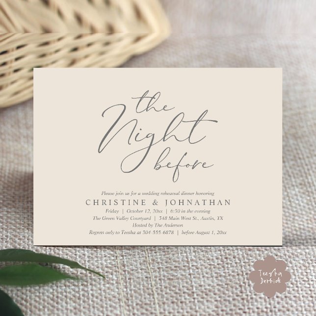 Convite A Noite Antes do Janto Romântico de Ensaio De Casa (The Night Before Romantic Wedding Modern Rehearsal Dinner Invites Card Hosted Parents Cream Grey)