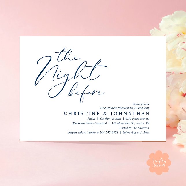 Convite A Noite Antes do Janto Romântico de Ensaio De Casa (The Night Before Romantic Wedding Modern Rehearsal Dinner Invites Card Hosted Parents Navy Blue)