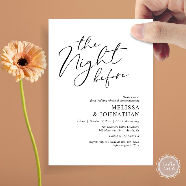 Convite A Noite Antes do Janto Romântico de Ensaio De Casa (The Night Before Romantic Modern Wedding Rehearsal Dinner Aesthetic Invites Card PDF Black White)
