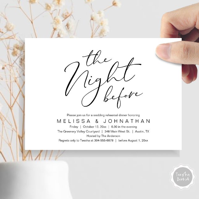 Convite A Noite Antes do Janto Romântico de Ensaio De Casa (The Night Before Romantic Modern Wedding Rehearsal Dinner Aesthetic Invites Card PDF Black White)