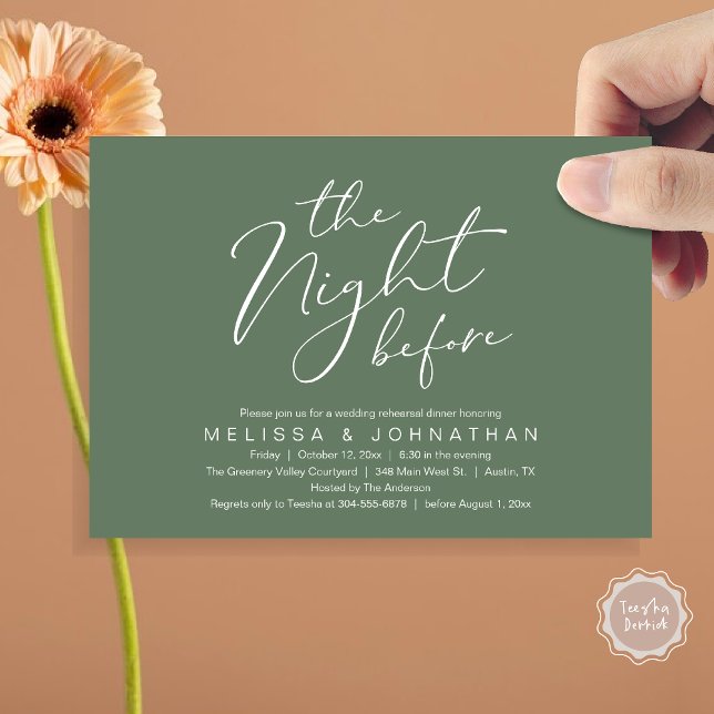 Convite A Noite Antes do Janto Romântico de Ensaio De Casa (The Night Before Romantic Modern Wedding Rehearsal Dinner Aesthetic Invites PDF Classy Sage Green)