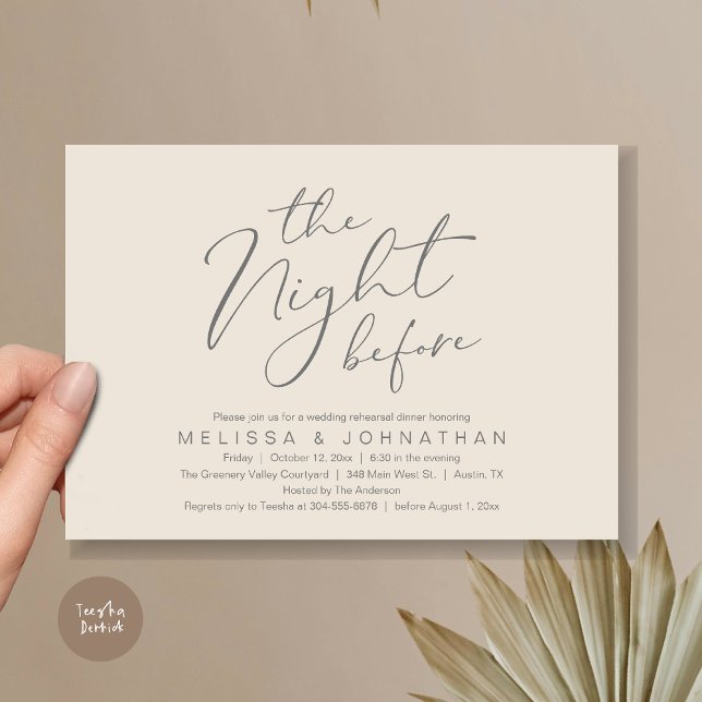 Convite A Noite Antes do Janto Romântico de Ensaio De Casa (The Night Before Romantic Modern Wedding Rehearsal Dinner Aesthetic Invites PDF Classy Cream Grey)