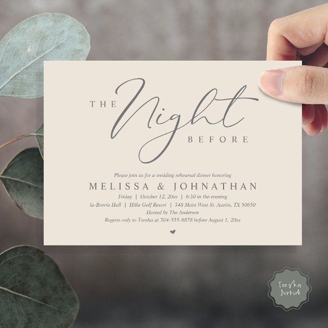 Convite A Noite Antes do Janto Romântico de Ensaio De Casa (,The Night Before Romantic Wedding Rehearsal Dinner Invitation Card, PDF, in Dark Grey Cream)