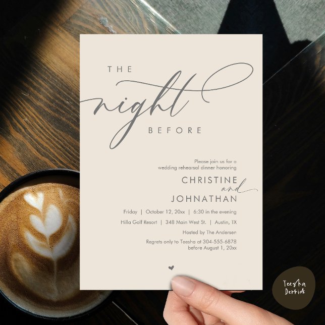 Convite A Noite Antes do Janto Romântico de Ensaio De Casa (Romantic The Night Before, Wedding Rehearsal Dinner Invitation Card, PDF, Dark Grey Cream)