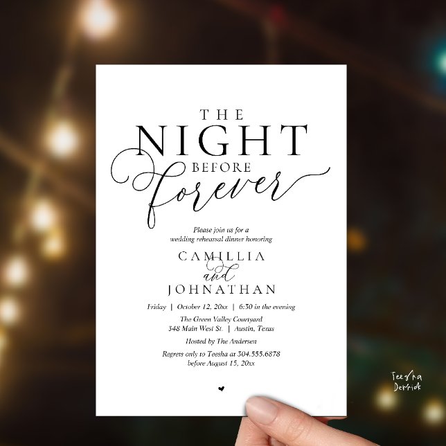 Convite “A Noite Antes do Para Sempre” Jantar de Ensaio Mo (“The Night Before Forever” Modern classy minimalist Rehearsal Dinner Invitation Card black and white)