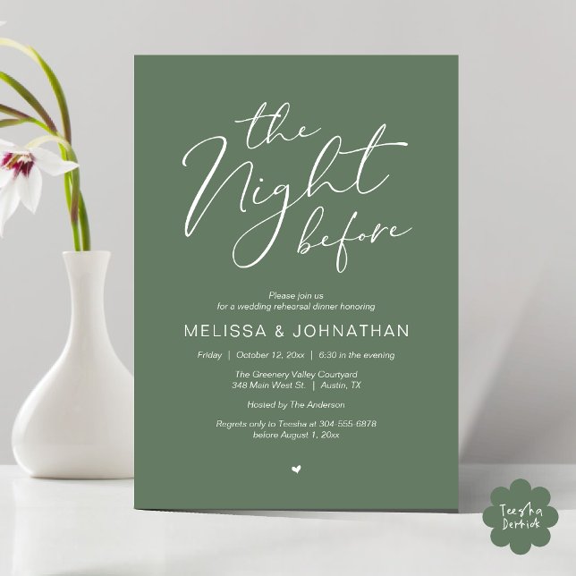 Convite A Noite Antes do Romântico Festa de Ensaio De Casa (The Night Before Romantic Modern Wedding Rehearsal Dinner Aesthetic Invites PDF Classy Sage Green)
