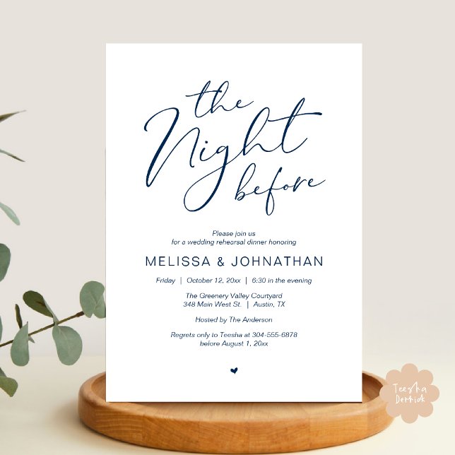 Convite A Noite Antes do Romântico Festa de Ensaio De Casa (The Night Before Romantic Modern Wedding Rehearsal Dinner Aesthetic Invites PDF Classy Navy Blue)