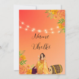 Convite à noite de Dholki, cor de laranja, com doi