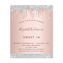 Convite à noite de rosa dourado de prata