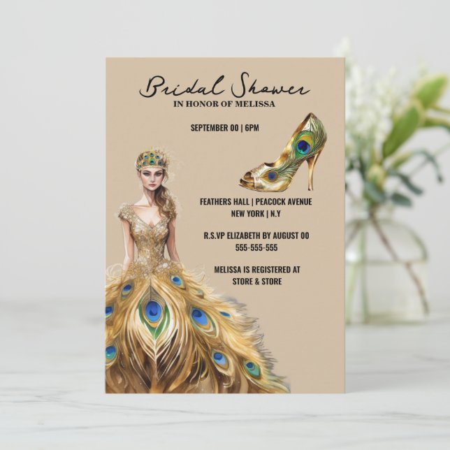 Convite A noiva da bola de penas de peacock para ser noiva (Em pé/Frente)