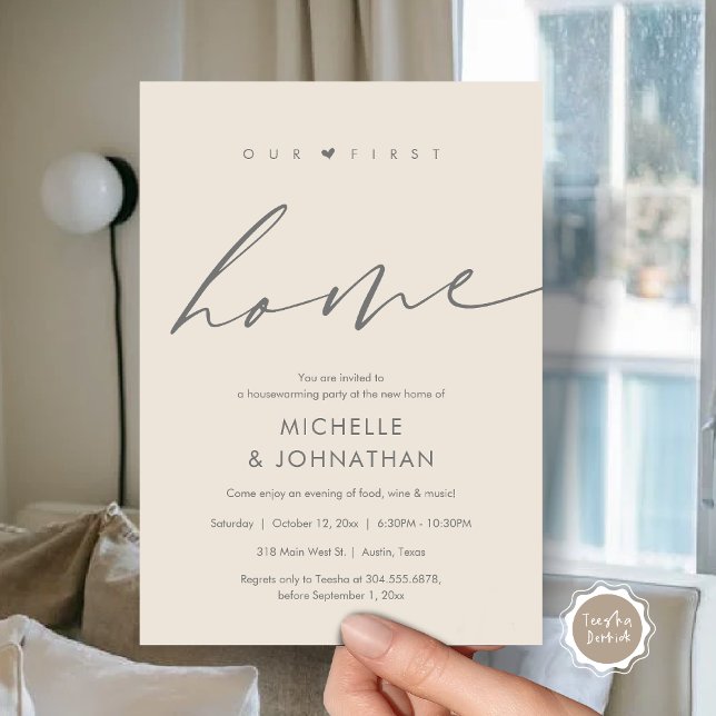 Convite A nossa primeira casa, festa do Aquecimento Domést (Our first home, Housewarming party celebration Invitation Card, in Grey Cream)