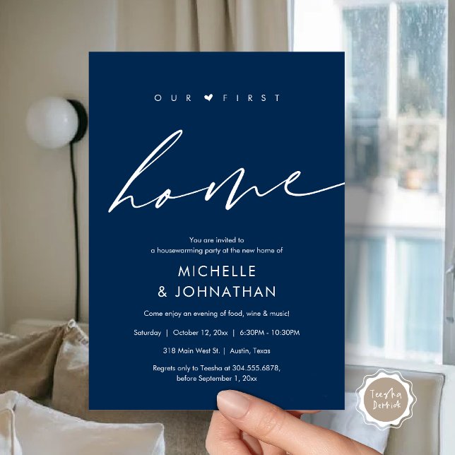 Convite A nossa primeira casa, festa do Aquecimento Domést (Our first home, Housewarming party celebration Invitation Card, in Navy Blue)