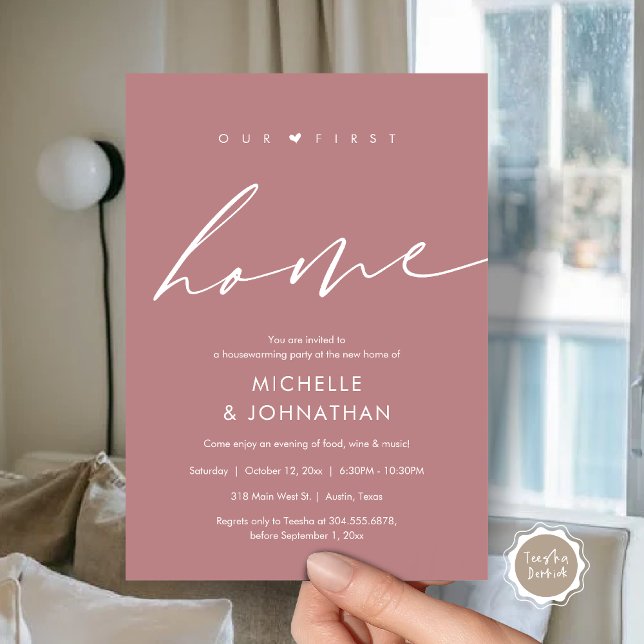 Convite A nossa primeira casa, festa do Aquecimento Domést (Our first home, Housewarming party celebration Invitation Card, in Dusty Rose Pink)