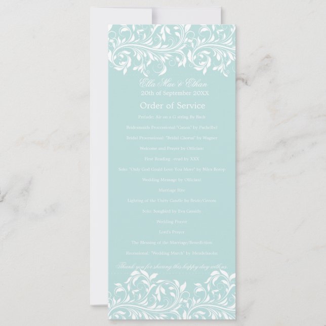 Convite A ordem de serviço azul clara e branca de Sarah Ja (Frente)