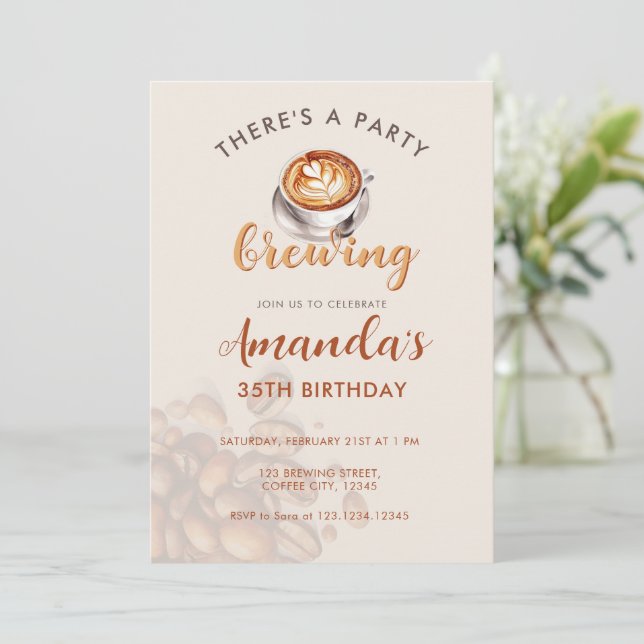Convite A party is Brewing Coffee Any Age Birthday (Em pé/Frente)