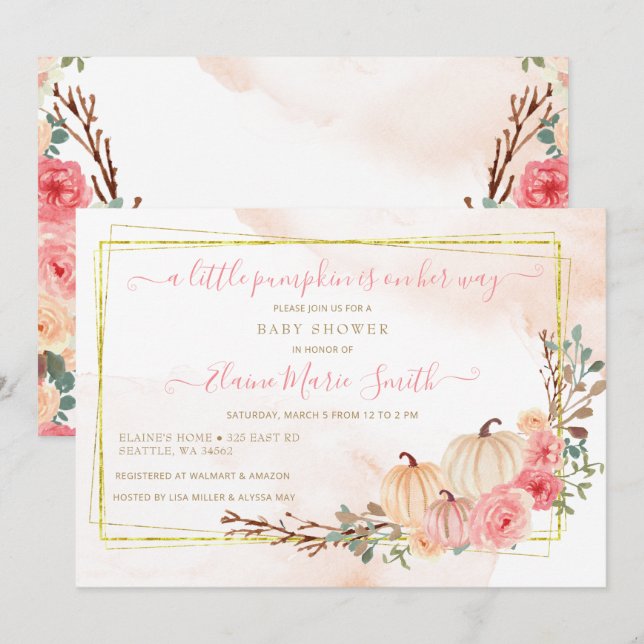 Convite a pequena abóbora está a caminho do chá de fraldas (Frente/Verso)