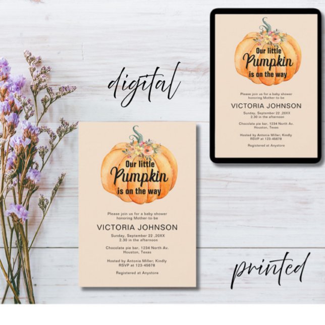 Convite A Pequena Abóbora está a caminho do Chá de fraldas (Criador carregado)