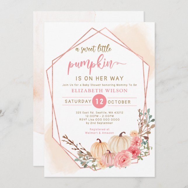 Convite a pequena abóbora está a caminho do chá de fraldas (Frente/Verso)