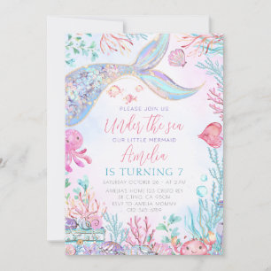 Convite A Pequena Sereia Sob O Aniversário Do Mar