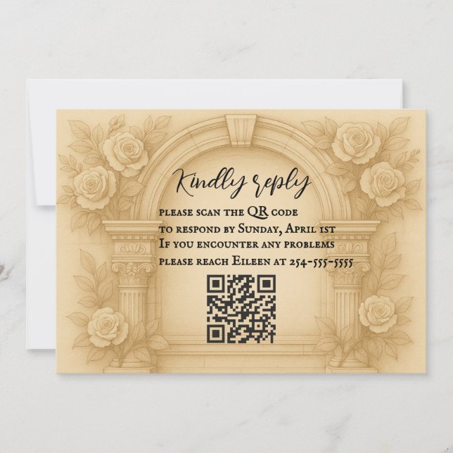 Convite A Placa RSVP de Casamento de Código QR de Vow Escu (Frente)