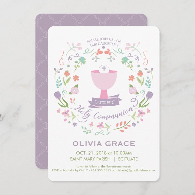 Convite à Primeira Comunhão, Convite à Menina (Frente/Verso)