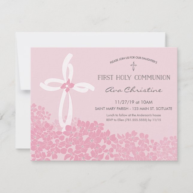 Convite à Primeira Comunhão de Menina com Cruz (Frente)