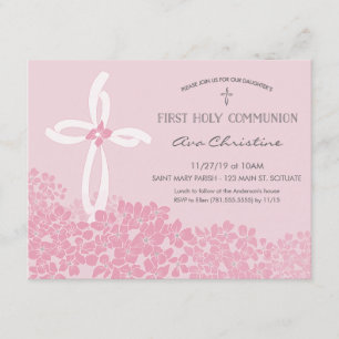 Convite à Primeira Comunhão de Menina com Cruz