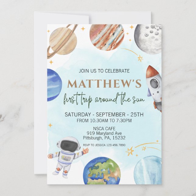 Convite A Primeira Viagem Do primeiro aniversario Espacial (Frente)