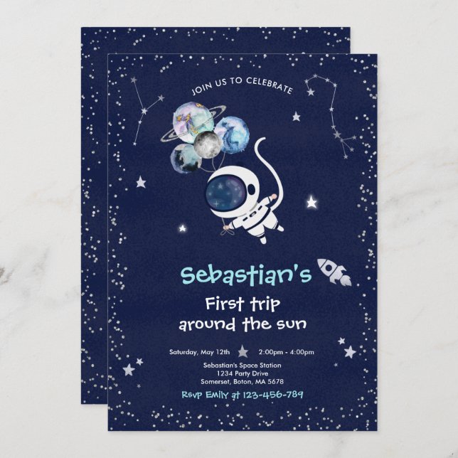 Convite A Primeira Viagem Do primeiro aniversario Espacial (Frente/Verso)