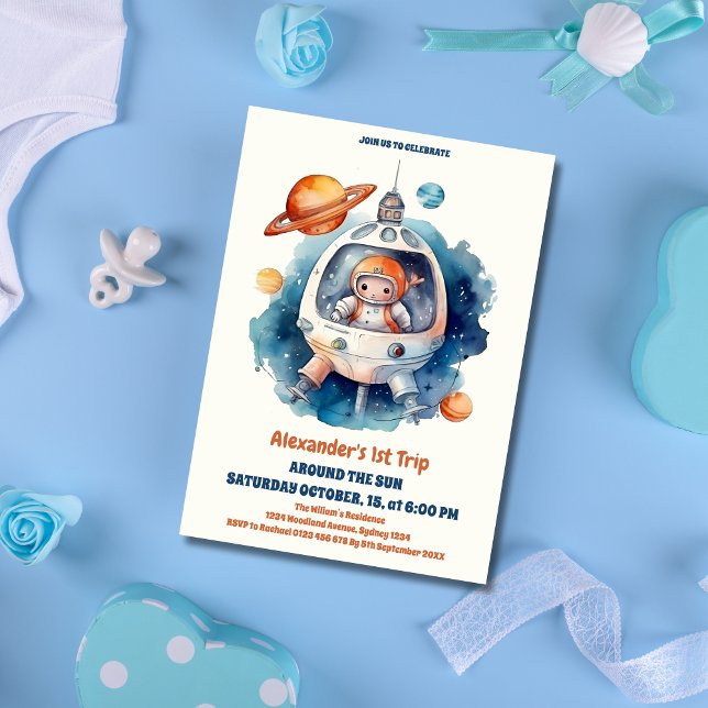Convite A Primeira Viagem Do primeiro aniversario Espacial (Criador carregado)