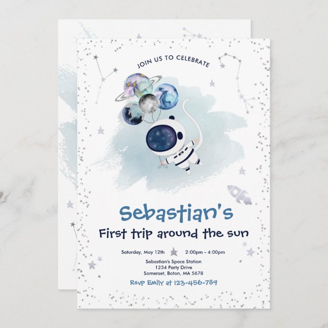 Convite A Primeira Viagem Do primeiro aniversario Espacial (Frente/Verso)