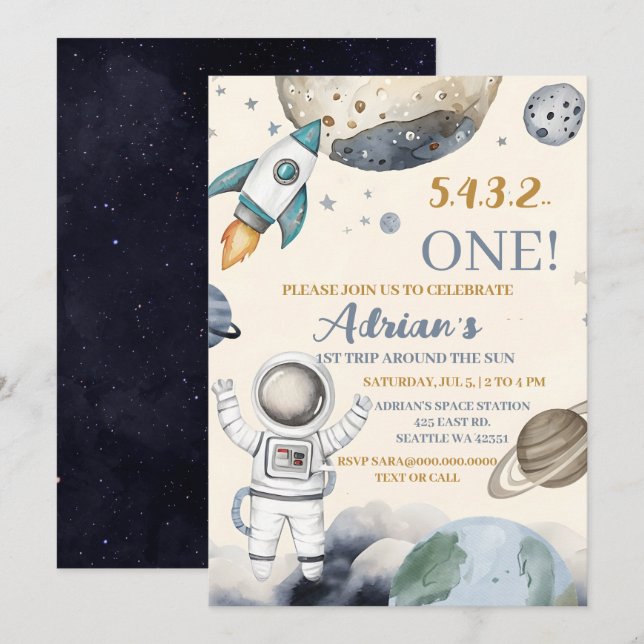 Convite A Primeira Viagem Do primeiro aniversario Espacial (Frente/Verso)
