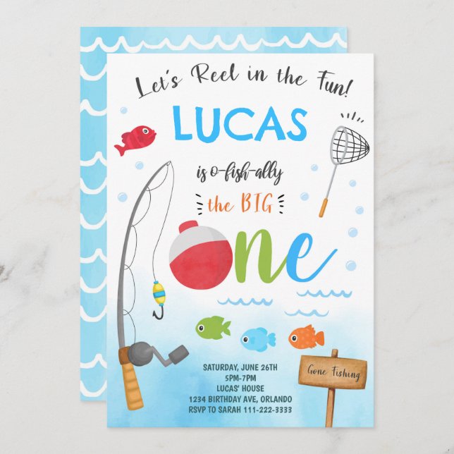 Convite à primeiro aniversario O-Fish-Ally (Frente/Verso)