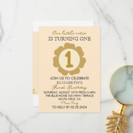 Convite A primeiros aniversarios Floral Dourado Pe