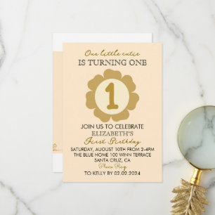 Convite A primeiros aniversarios Floral Dourado Pe