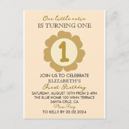 Convite A primeiros aniversarios Floral Dourado Pe