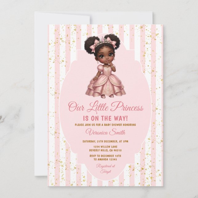 Convite A Princesa Afro está a caminho Coroa de Chuveiro d (Frente)