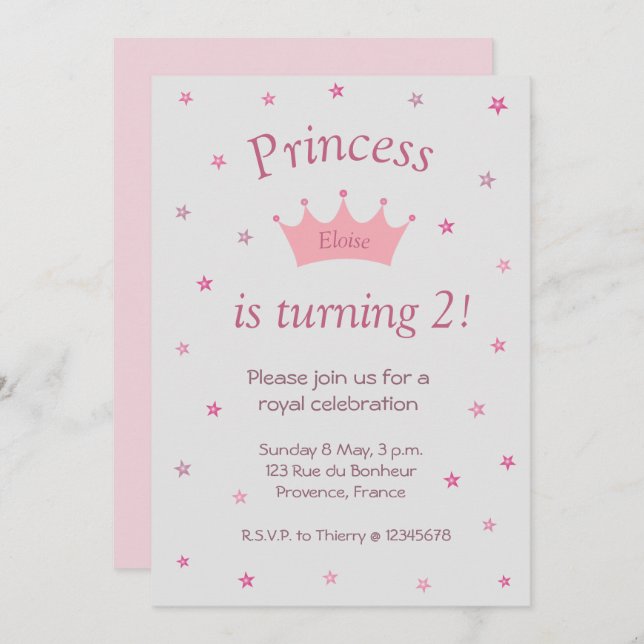 Convite A Princesa Coroa Rosa Tiara Estende Crianças Anive (Frente/Verso)