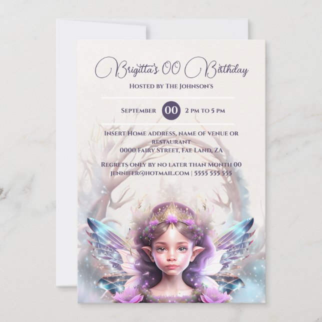 Convite A princesa da neve, fada rosa, mágica encantada in (Frente)