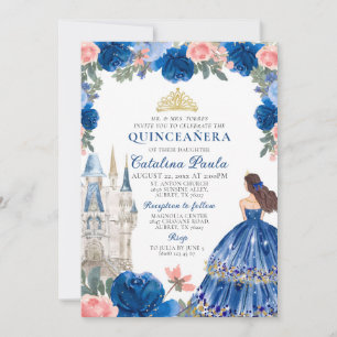 Convite à Princesa Dourada Azul Quinceañera