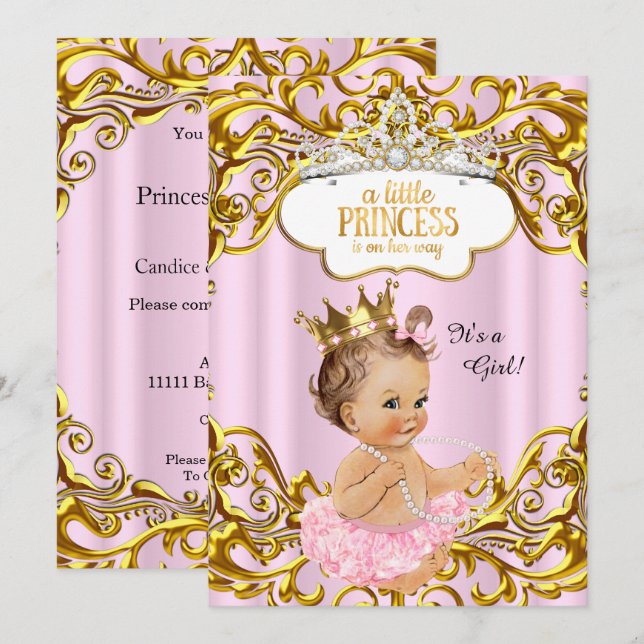 Convite A princesa está a caminho Chuveiro de Bebê Rosa Mo (Frente/Verso)