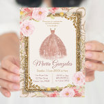 Convite à Princesa Quinceanera rosa Dourada<br><div class="desc">Rosa Dourada Princesa Quinceanera Convite Mis Quince Anos,  15 Aniversário, </div>