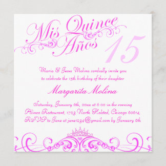 Convite à Princesa Rosa Tiara Quinceanera