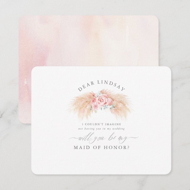 Convite à Proposta da Pampas Grass Blush Bridesmai (Frente/Verso)