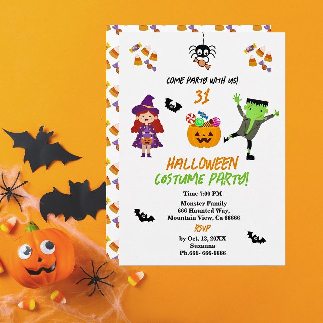 Convite à Queda de Festa de Festa de Feira de Feir (Cute Kids Halloween Party Invitation - Create your own)