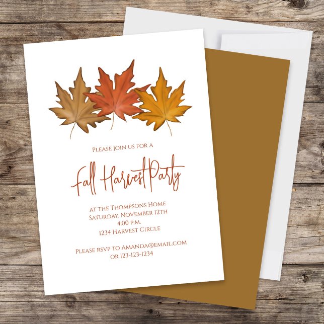 Convite A queda de folhagem no outono torna-se minimalista (Simple Fall Harvest Party Invitation with Botanical Autumn Foliage. )