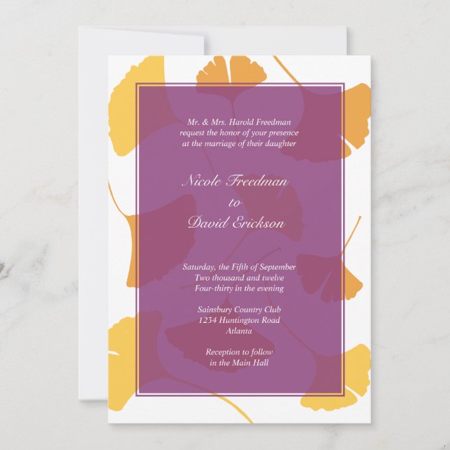 Convite A queda do ginkgo deixa o ouro roxo de casamento n (Frente)